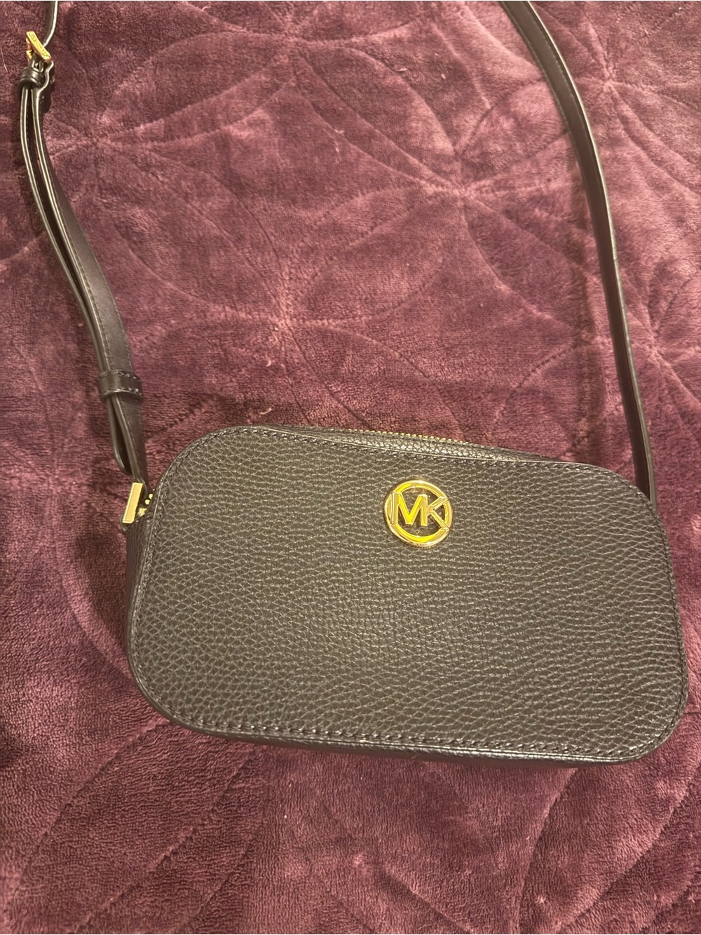 Michael Kors Brown Pebbled Leather Crossbody with Gold MK Logo